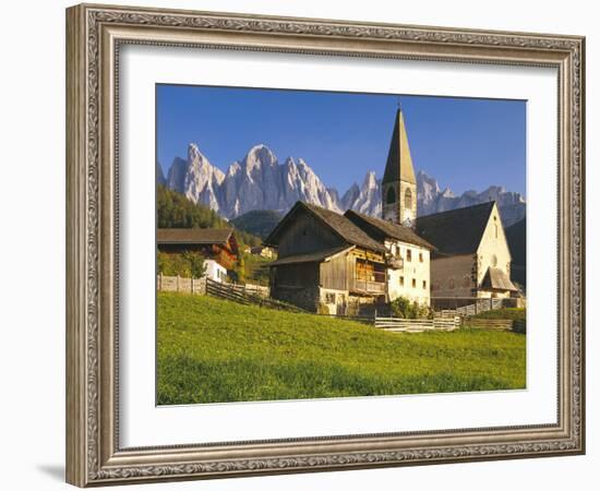 Italy, South Tyrol, Villn?Tal, St. Magdalena, Church, Mountains, 'Geislerspitzen'-Thonig-Framed Photographic Print