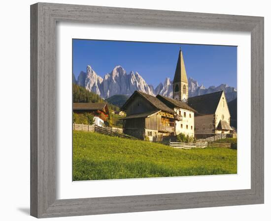 Italy, South Tyrol, Villn?Tal, St. Magdalena, Church, Mountains, 'Geislerspitzen'-Thonig-Framed Photographic Print