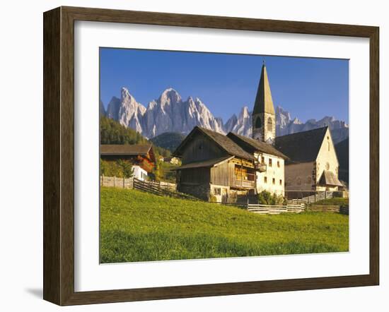 Italy, South Tyrol, Villn?Tal, St. Magdalena, Church, Mountains, 'Geislerspitzen'-Thonig-Framed Photographic Print