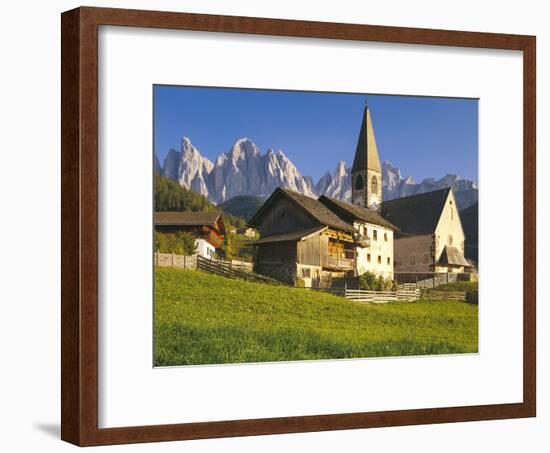 Italy, South Tyrol, Villn?Tal, St. Magdalena, Church, Mountains, 'Geislerspitzen'-Thonig-Framed Photographic Print