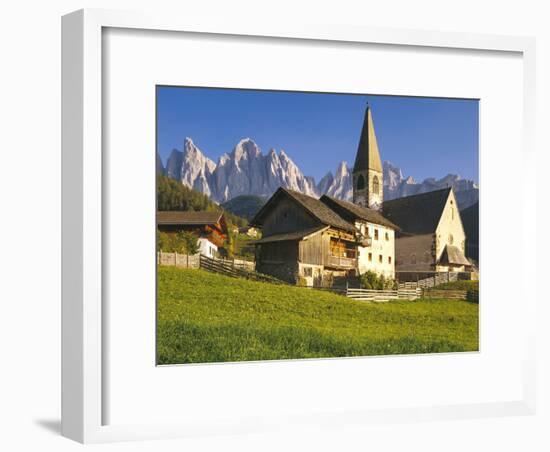 Italy, South Tyrol, Villn?Tal, St. Magdalena, Church, Mountains, 'Geislerspitzen'-Thonig-Framed Photographic Print