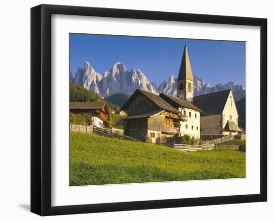 Italy, South Tyrol, Villn?Tal, St. Magdalena, Church, Mountains, 'Geislerspitzen'-Thonig-Framed Photographic Print