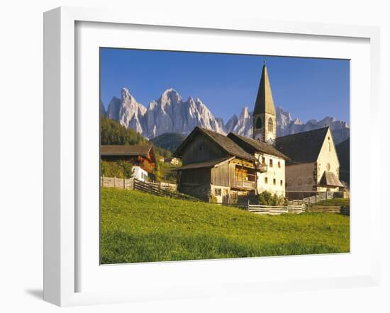 Italy, South Tyrol, Villn?Tal, St. Magdalena, Church, Mountains, 'Geislerspitzen'-Thonig-Framed Photographic Print