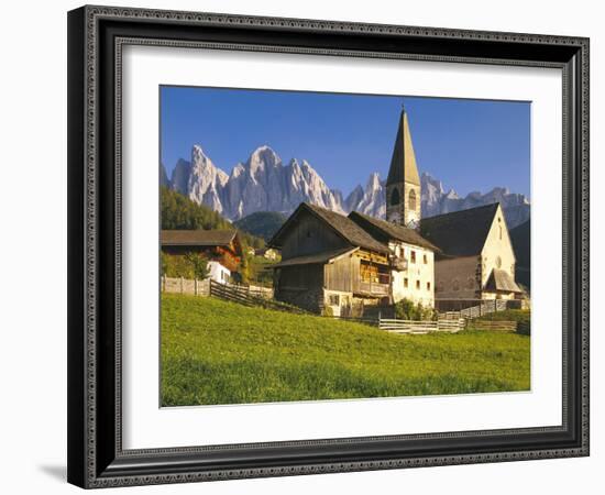 Italy, South Tyrol, Villn?Tal, St. Magdalena, Church, Mountains, 'Geislerspitzen'-Thonig-Framed Photographic Print