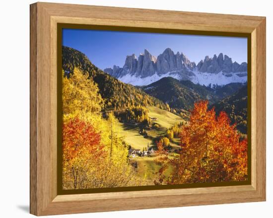 Italy, South Tyrol, Villn?Tal, St. Magdalena, Mountains, 'Geislerspitzen', Autumn-Thonig-Framed Premier Image Canvas