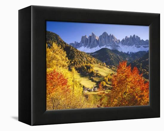 Italy, South Tyrol, Villn?Tal, St. Magdalena, Mountains, 'Geislerspitzen', Autumn-Thonig-Framed Premier Image Canvas