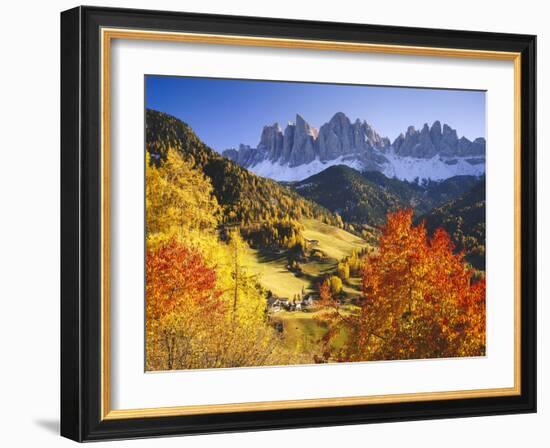 Italy, South Tyrol, Villn?Tal, St. Magdalena, Mountains, 'Geislerspitzen', Autumn-Thonig-Framed Photographic Print