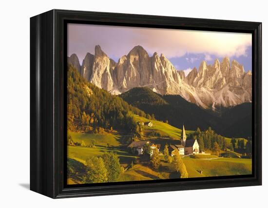 Italy, South Tyrol, Villn?Tal, St. Magdalena, Mountains, 'Geislerspitzen', Autumn-Thonig-Framed Premier Image Canvas