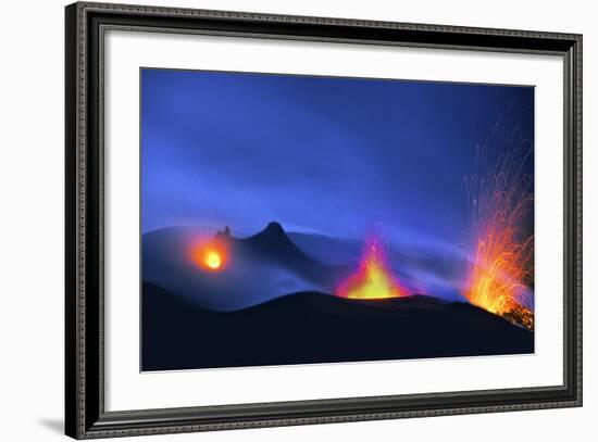 Italy, Stromboli. Long Exposure Image of Three Eruptions at Night-David Slater-Framed Photographic Print