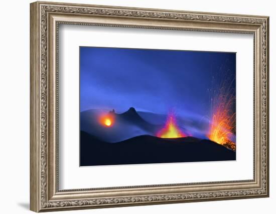 Italy, Stromboli. Long Exposure Image of Three Eruptions at Night-David Slater-Framed Photographic Print