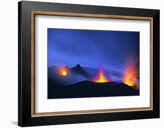 Italy, Stromboli. Long Exposure Image of Three Eruptions at Night-David Slater-Framed Photographic Print