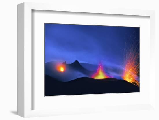 Italy, Stromboli. Long Exposure Image of Three Eruptions at Night-David Slater-Framed Photographic Print