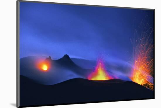 Italy, Stromboli. Long Exposure Image of Three Eruptions at Night-David Slater-Mounted Photographic Print