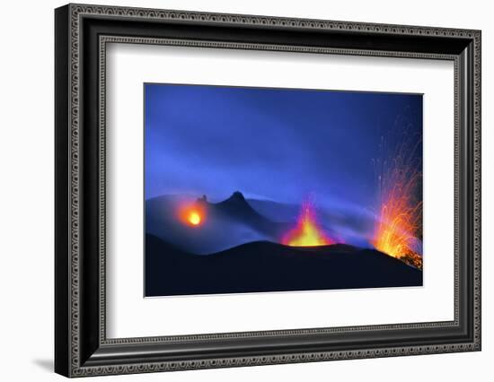 Italy, Stromboli. Long Exposure Image of Three Eruptions at Night-David Slater-Framed Photographic Print