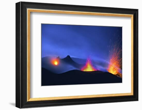 Italy, Stromboli. Long Exposure Image of Three Eruptions at Night-David Slater-Framed Photographic Print