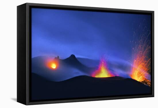 Italy, Stromboli. Long Exposure Image of Three Eruptions at Night-David Slater-Framed Premier Image Canvas