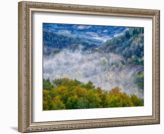 Italy, Tuscany. Autumn morning with fog in the Tuscan valley.-Julie Eggers-Framed Photographic Print