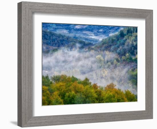 Italy, Tuscany. Autumn morning with fog in the Tuscan valley.-Julie Eggers-Framed Photographic Print