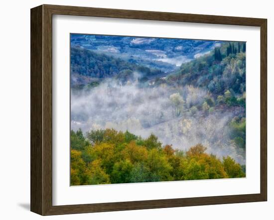 Italy, Tuscany. Autumn morning with fog in the Tuscan valley.-Julie Eggers-Framed Photographic Print