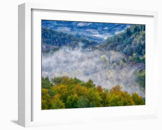 Italy, Tuscany. Autumn morning with fog in the Tuscan valley.-Julie Eggers-Framed Photographic Print