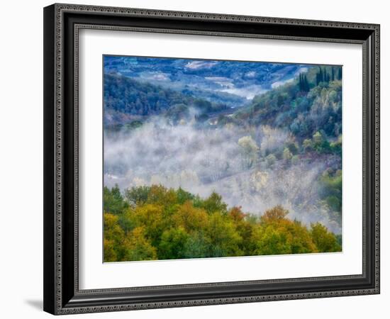 Italy, Tuscany. Autumn morning with fog in the Tuscan valley.-Julie Eggers-Framed Photographic Print