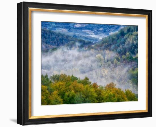 Italy, Tuscany. Autumn morning with fog in the Tuscan valley.-Julie Eggers-Framed Photographic Print