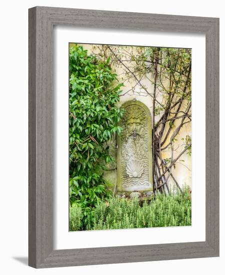 Italy, Tuscany. Carved stone with water spigot.-Julie Eggers-Framed Photographic Print