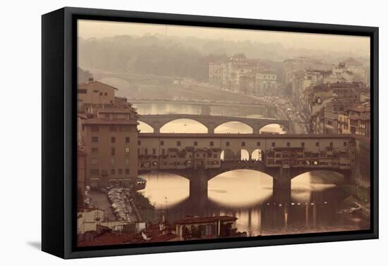 Italy, Tuscany, Florence, Ponte Vecchio and Arno River with Bridge-Jeff Spielman-Framed Premier Image Canvas