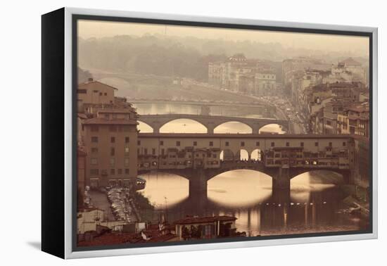 Italy, Tuscany, Florence, Ponte Vecchio and Arno River with Bridge-Jeff Spielman-Framed Premier Image Canvas