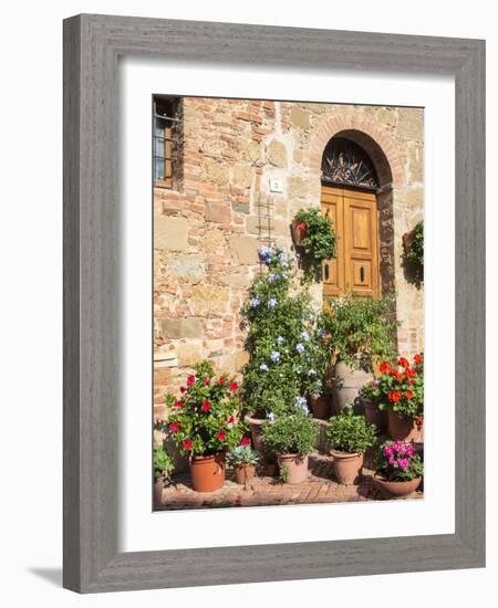 Italy, Tuscany. Flowers by House in the Medieval Town Monticchiello-Julie Eggers-Framed Photographic Print