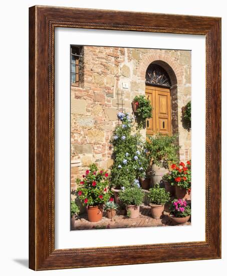 Italy, Tuscany. Flowers by House in the Medieval Town Monticchiello-Julie Eggers-Framed Photographic Print