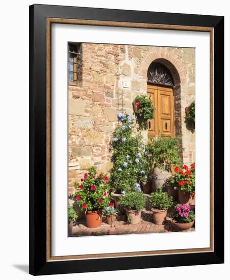 Italy, Tuscany. Flowers by House in the Medieval Town Monticchiello-Julie Eggers-Framed Photographic Print