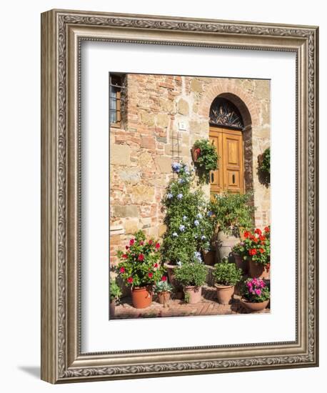 Italy, Tuscany. Flowers by House in the Medieval Town Monticchiello-Julie Eggers-Framed Photographic Print