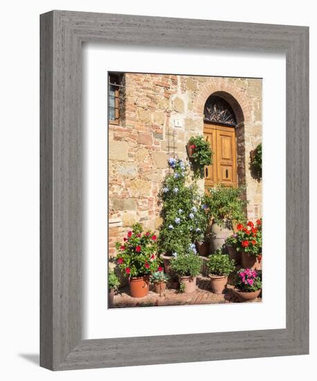 Italy, Tuscany. Flowers by House in the Medieval Town Monticchiello-Julie Eggers-Framed Photographic Print