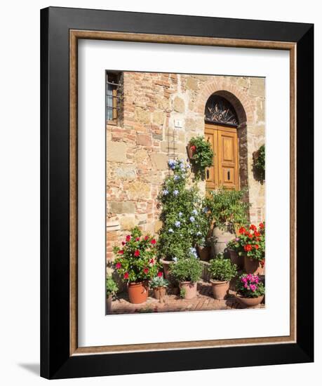 Italy, Tuscany. Flowers by House in the Medieval Town Monticchiello-Julie Eggers-Framed Photographic Print