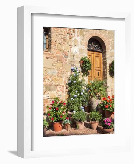 Italy, Tuscany. Flowers by House in the Medieval Town Monticchiello-Julie Eggers-Framed Photographic Print