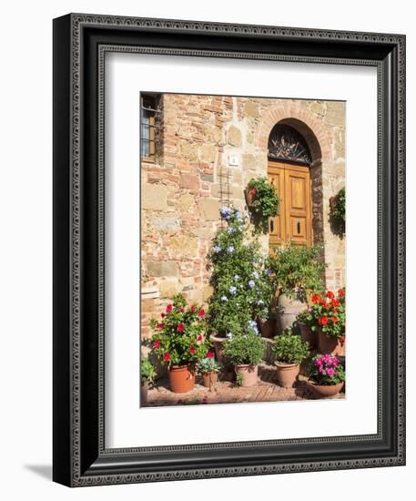 Italy, Tuscany. Flowers by House in the Medieval Town Monticchiello-Julie Eggers-Framed Photographic Print