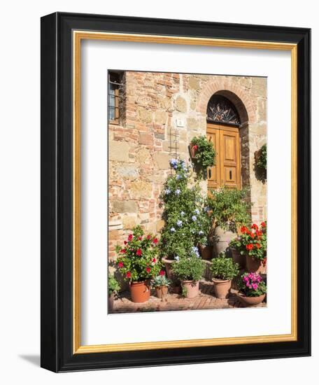 Italy, Tuscany. Flowers by House in the Medieval Town Monticchiello-Julie Eggers-Framed Photographic Print