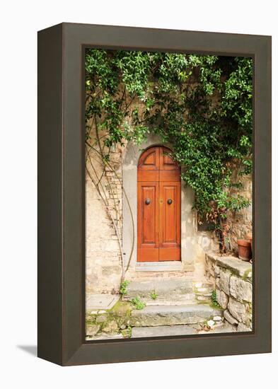 Italy, Tuscany, Greve in Chianti. Chianti vineyards. Stone farm house entrance door.-Emily Wilson-Framed Premier Image Canvas