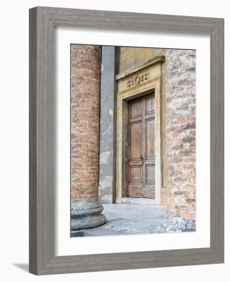 Italy, Tuscany, Montalcino. Doorway of the Cathedral of Santissimo Salvatore, the Duomo.-Julie Eggers-Framed Photographic Print