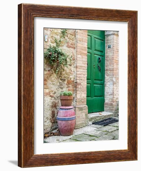 Italy, Tuscany, Monticchiello. Bright Green Door-Julie Eggers-Framed Photographic Print