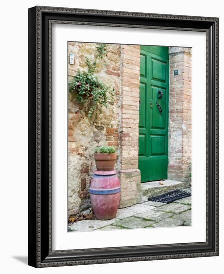 Italy, Tuscany, Monticchiello. Bright Green Door-Julie Eggers-Framed Photographic Print