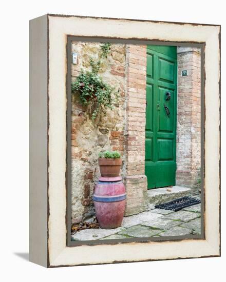 Italy, Tuscany, Monticchiello. Bright Green Door-Julie Eggers-Framed Premier Image Canvas