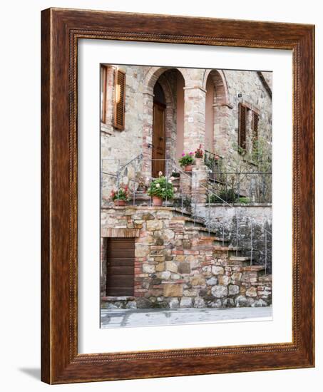 Italy, Tuscany, Monticchiello. House on a Lane in a Medieval Village-Julie Eggers-Framed Photographic Print