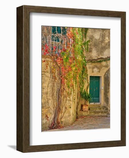 Italy, Tuscany, Monticchiello. Red ivy covering the walls of the buildings.-Julie Eggers-Framed Photographic Print