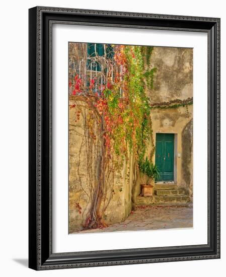 Italy, Tuscany, Monticchiello. Red ivy covering the walls of the buildings.-Julie Eggers-Framed Photographic Print