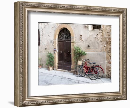 Italy, Tuscany, Pienza. Bicycles Parked Along the Streets of Pienza-Julie Eggers-Framed Photographic Print