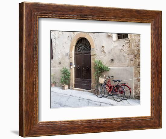 Italy, Tuscany, Pienza. Bicycles Parked Along the Streets of Pienza-Julie Eggers-Framed Photographic Print