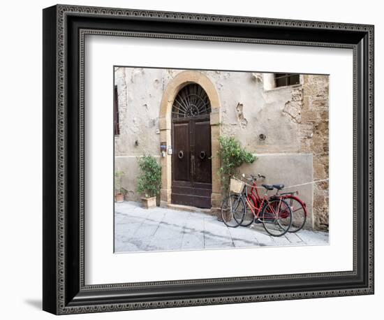 Italy, Tuscany, Pienza. Bicycles Parked Along the Streets of Pienza-Julie Eggers-Framed Photographic Print