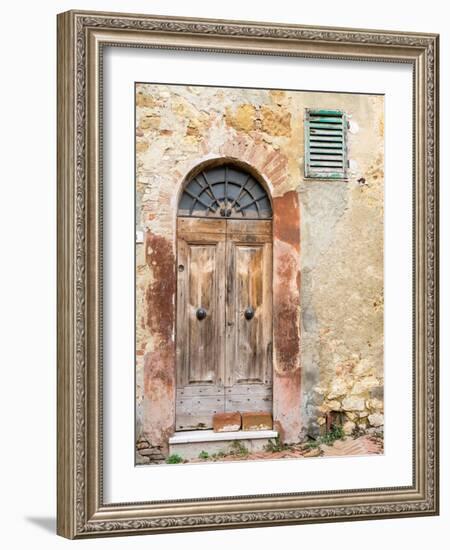 Italy, Tuscany, Pienza. Old wooden door along the streets.-Julie Eggers-Framed Photographic Print